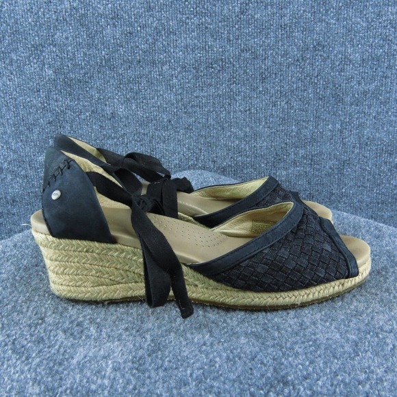 UGG Women Ankle Strap Shoes Black Leather Lace Up Size 8.5 Medium - Picture 3 of 6